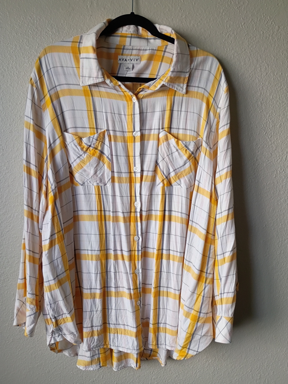 Ava & Viv Women's Yellow Plaid Lightweight Casual Button-Up Shirt Size 3X